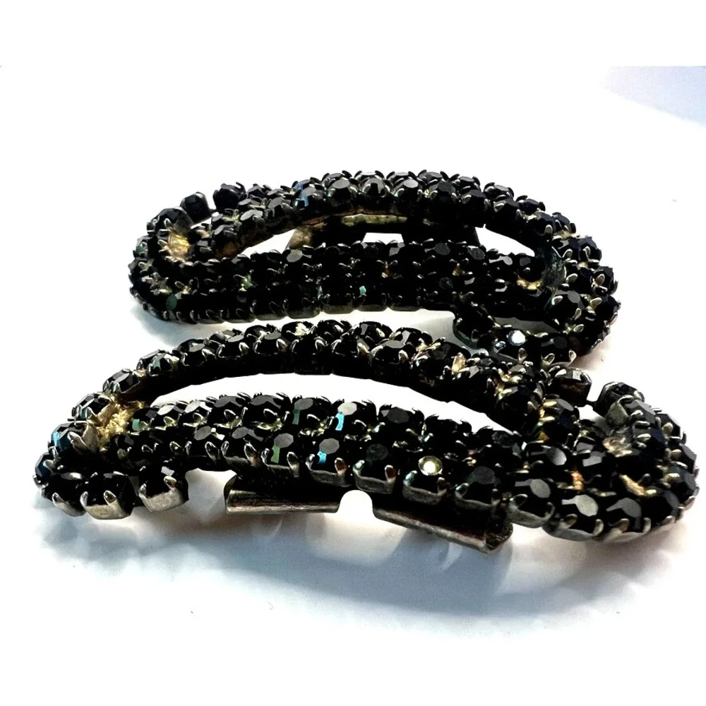 Vintage MUSI Black Rhinestone Shoe Clips‎ 1950s Mid Century Glam Accessory MCM
